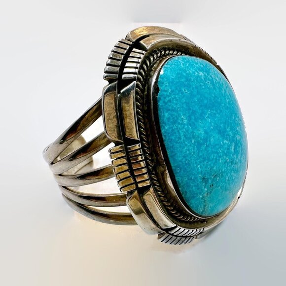 Vintage Turquoise Cuff Sterling Silver Native American Navajo Rita Touchine - Picture 3 of 10